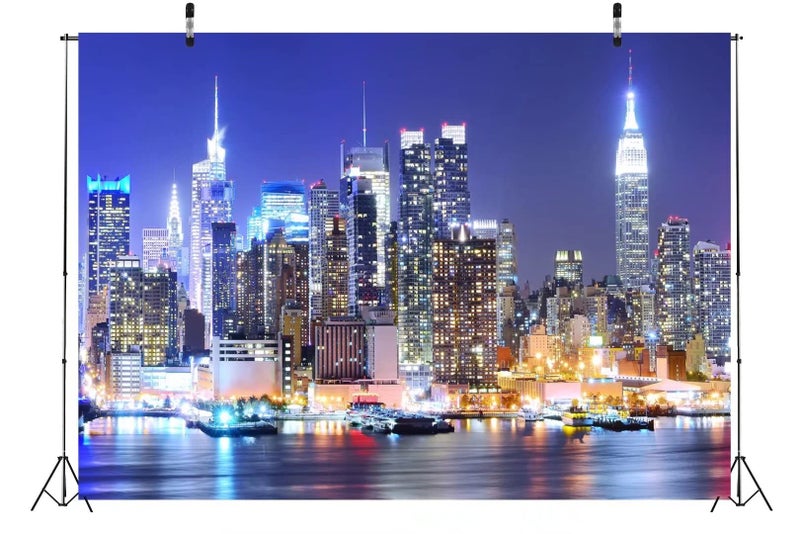 BELECO 7x5ft Fabric New York City Backdrop Manhattan Skyscraper Night View NYC Skyline Background Wallpaper New York Theme Party Decorations Artistic Portrait Shoot Photo Studio Props - Image 4