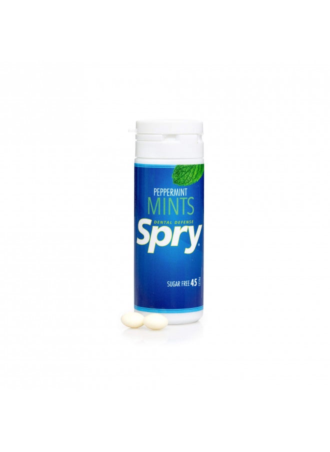 Spry - Spry Xylitol Peppermint Mints Sugar Free Candy - Breath Mints That Promote Oral Health, Dry Mouth Mints That Increase Saliva Production, Stop Bad Breath, 45 Count (Pack of 1) - Image 1