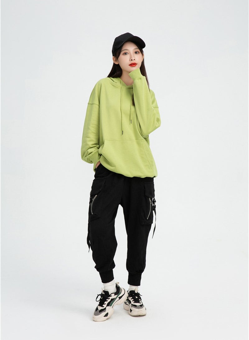 Loquat Add Fleece Solid Color Hoodie Hoodie Silver Fox Fleece Overalls Green - Image 2