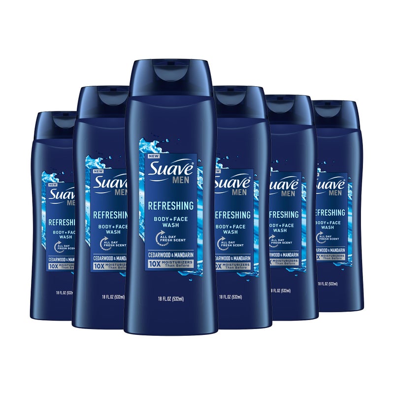 Suave Men Moisturizing Body & Face Wash, With Cedarwood and Mandarin Scent, No Parabens, No Phtahaltes, 18 Oz Pack of 6 - Image 1