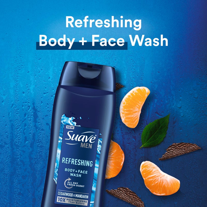 Suave Men Moisturizing Body & Face Wash, With Cedarwood and Mandarin Scent, No Parabens, No Phtahaltes, 18 Oz Pack of 6 - Image 2