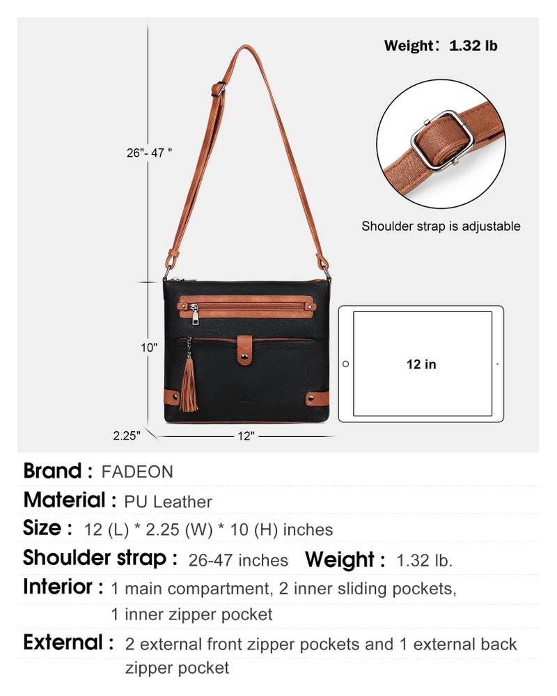 FADEON Large Crossbody Bags Purses for Women Crossbody Bag, Designer Leather Cross Body Purse Multi Pocket Shoulder Bag Brown - Image 2