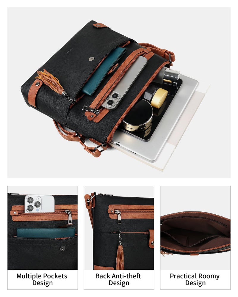 FADEON Large Crossbody Bags Purses for Women Crossbody Bag, Designer Leather Cross Body Purse Multi Pocket Shoulder Bag Brown - Image 3