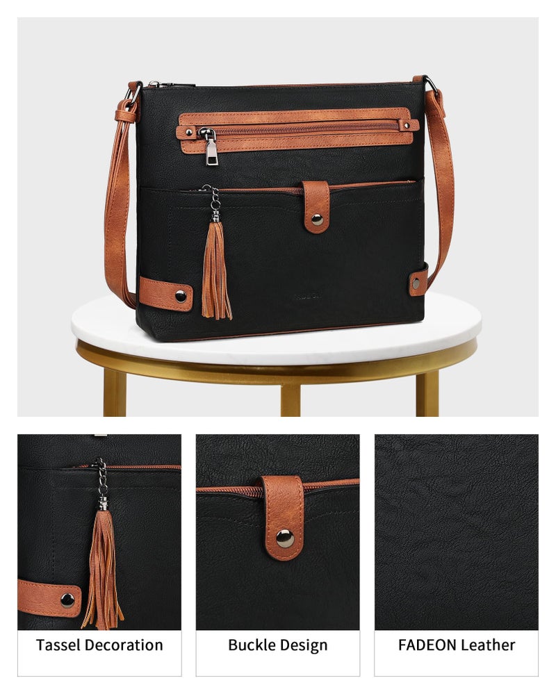 FADEON Large Crossbody Bags Purses for Women Crossbody Bag, Designer Leather Cross Body Purse Multi Pocket Shoulder Bag Brown - Image 4