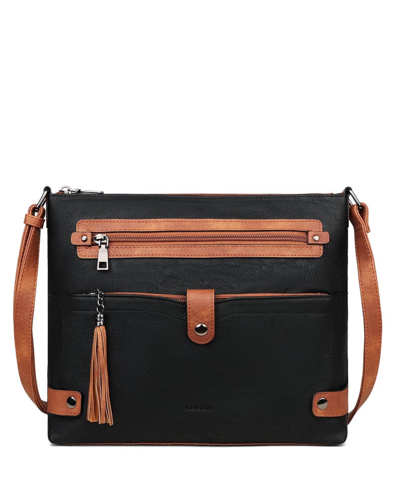 FADEON Large Crossbody Bags Purses for Women Crossbody Bag, Designer Leather Cross Body Purse Multi Pocket Shoulder Bag Brown - Image 1