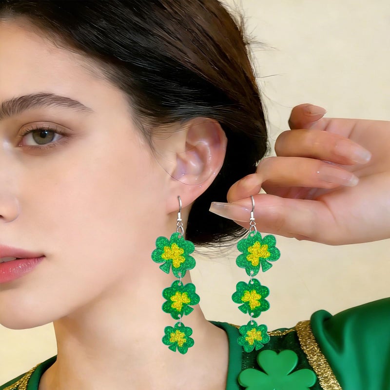 Mintolex St Patricks Day Earrings Shamrock Drop Dangle for Women Acrylic Clover Earrings Irish Jewelry Gift with Festive Green Design Saint Patricks Day Accessories - Image 2