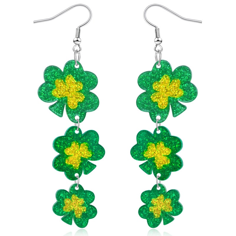 Mintolex St Patricks Day Earrings Shamrock Drop Dangle for Women Acrylic Clover Earrings Irish Jewelry Gift with Festive Green Design Saint Patricks Day Accessories - Image 1