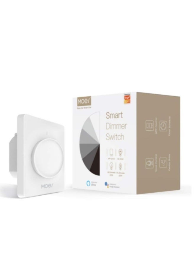 MOES WiFi Smart Rotary LED Dimmer Switch with Touch Control, Timer, Brightness Memory – Works With Google Assistant via Tuya/Smart Life App – White - Image 1