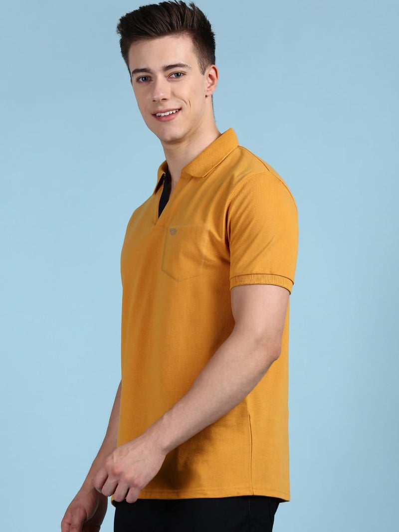 Lux Cozi Men's Half Sleeve Soild Casual T-Shirt with Chest Pocket_COZI_2122_MST_4XL_1PC Mustard - Image 3