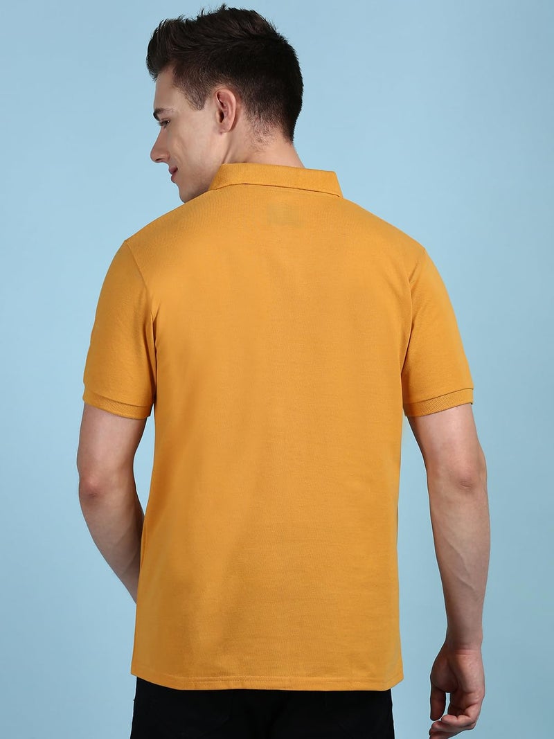 Lux Cozi Men's Half Sleeve Soild Casual T-Shirt with Chest Pocket_COZI_2122_MST_4XL_1PC Mustard - Image 4