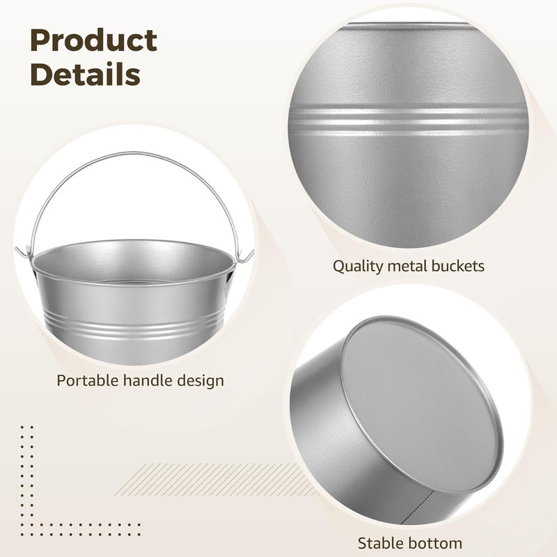 30-Pc Mini Galvanized Metal Buckets — Silver Iron Pails w/Handles, Erasable Stickers & Chalk Marker; ~5.1×4.5″; for DIY Crafts, Flower Pots, Wedding & Home Decor - Image 2