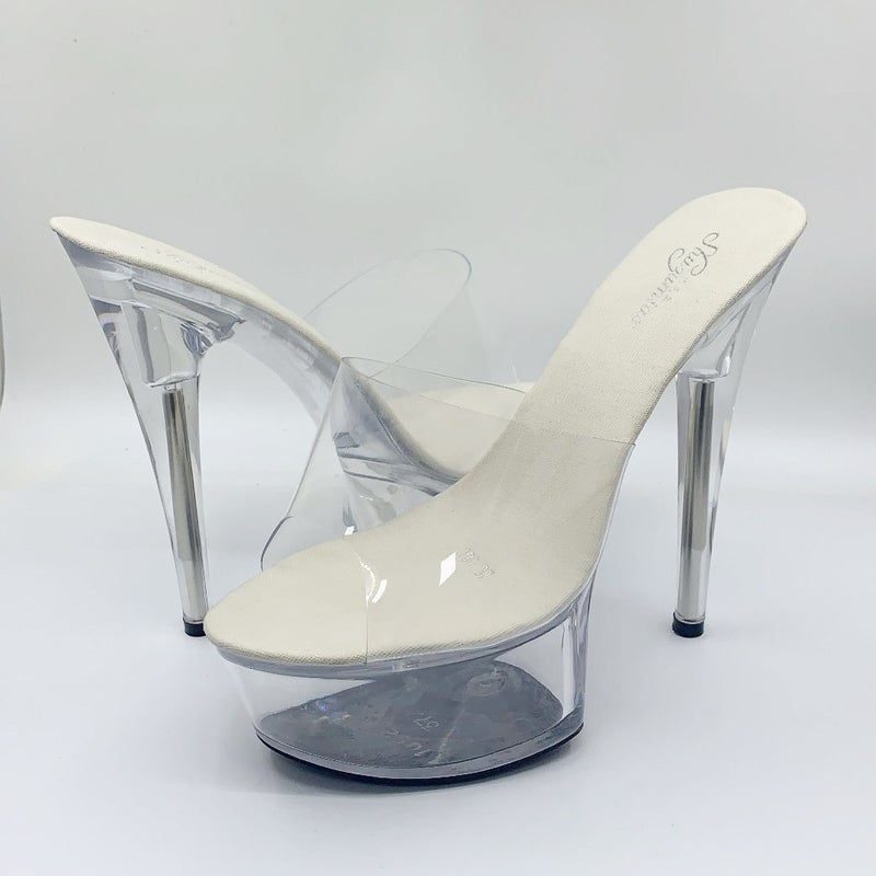 190-7 34-43 Super High Heels 15Cm Stiletto Platform Sandals Transparent Crystal Shoes Wedding Shoes - Image 1
