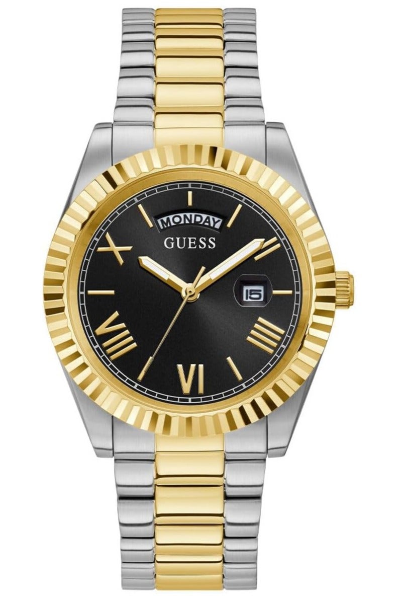 GUESS Men's 42mm Watch - Two Tone Strap Black Dial Silver Case - Image 1