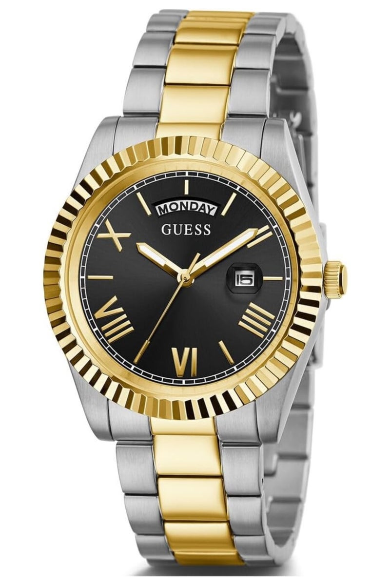 GUESS Men's 42mm Watch - Two Tone Strap Black Dial Silver Case - Image 2