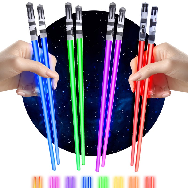 ChopSabers Lightsaber Chopsticks Star Wars Light Up - LED Glowing Light Saber Chop Sticks - Reusable Sushi Lightup Sabers Chopstick Set Of 4 Pairs - Blue & Red & Green & Purple - Image 1
