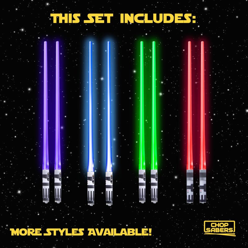 ChopSabers Lightsaber Chopsticks Star Wars Light Up - LED Glowing Light Saber Chop Sticks - Reusable Sushi Lightup Sabers Chopstick Set Of 4 Pairs - Blue & Red & Green & Purple - Image 4