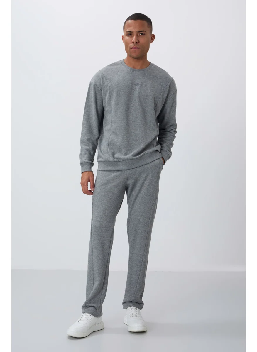 Tommy Life Gray Melange Compact Cotton Thick Smooth Textured O Neck Comfort Fit Men's Tracksuit -85263
