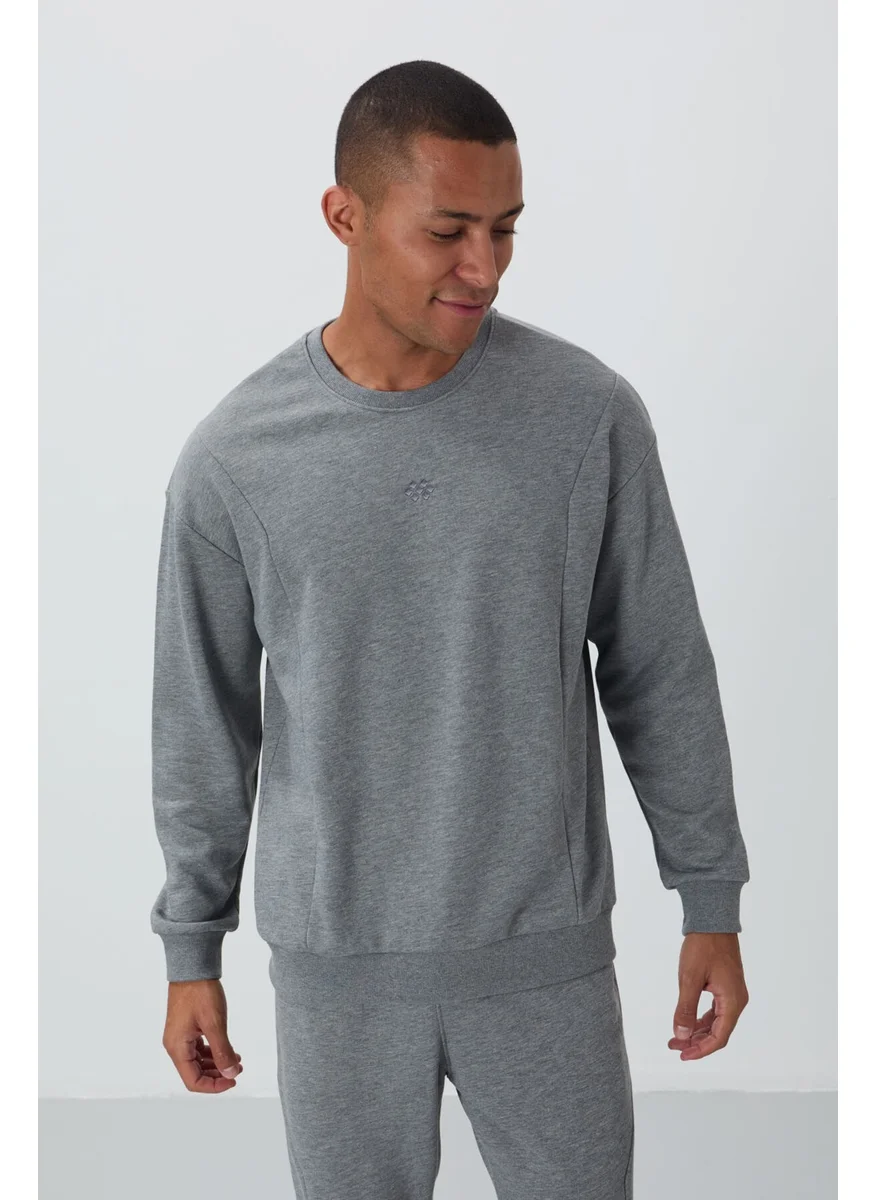 Tommy Life Gray Melange Compact Cotton Thick Smooth Textured O Neck Comfort Fit Men's Tracksuit -85263