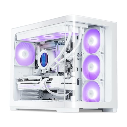 SAMA V60 Mid Tower PC Case, Curved Tempered Glass Panel, 7×120mm ARGB PWM Fans with Fan Hub, USB Type-C, High Airflow ATX PC Case for Case PC Gaming, Back-Connect Ready, 360mm AIO Support – White - Image 1