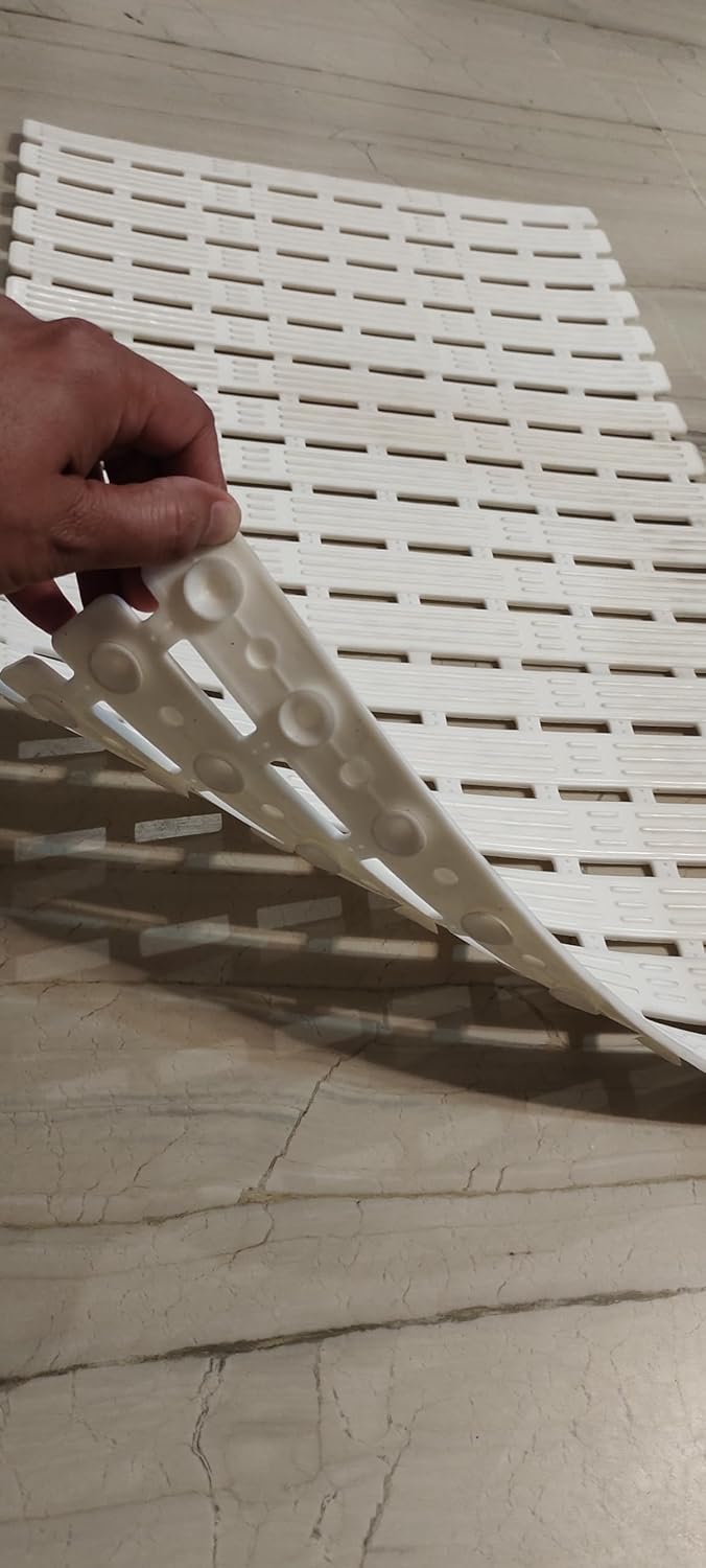 Purav Light Shower Mat Non Slip for Bathroom, Anti Skid Bathtub Mat (Plastic Stripped- Rubber Base, 38cm x 68cm)- White - Image 4