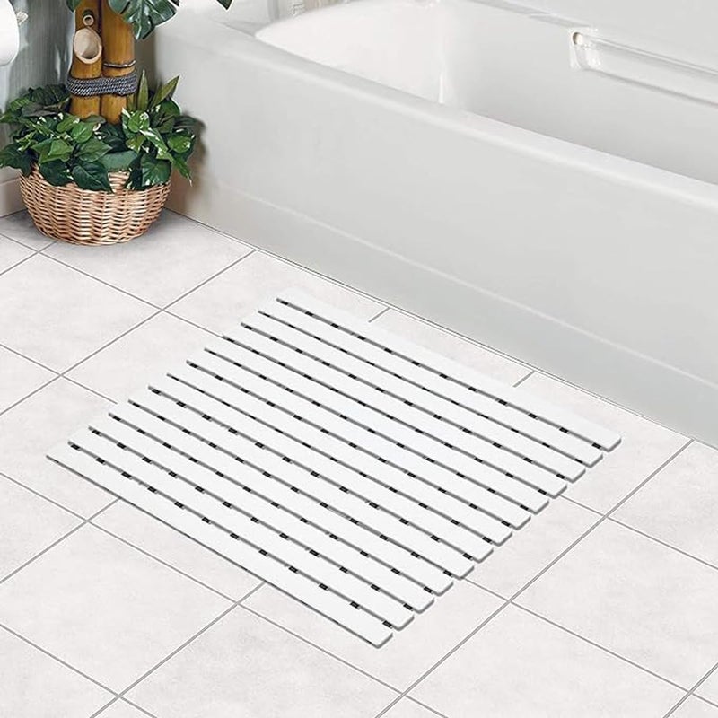 Purav Light Shower Mat Non Slip for Bathroom, Anti Skid Bathtub Mat (Plastic Stripped- Rubber Base, 38cm x 68cm)- White - Image 1