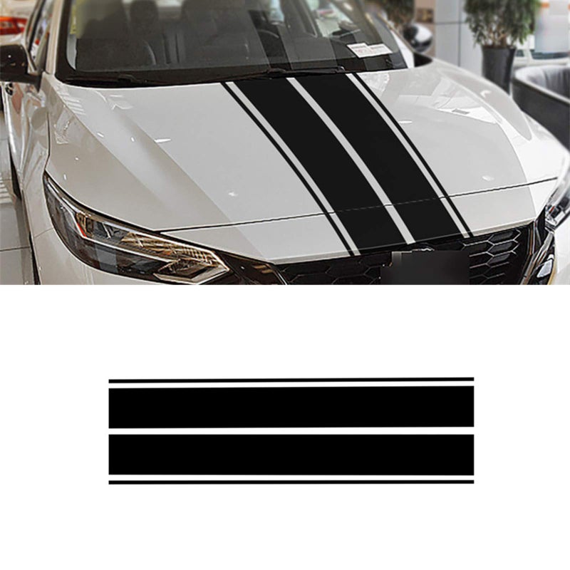 LANZMYAN Car Hood Decal Sticker Universal Auto Racing Body Stripe Vinyl Modified Exterior Decoration Accessories Decal,Black - Image 1