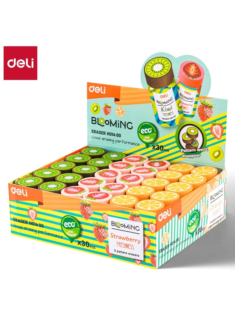 Deli Deli EH01400 Eraser φ22×43mm 30pcs / box – ideal for kids’ schoolwork & fruity fun  - Image 1