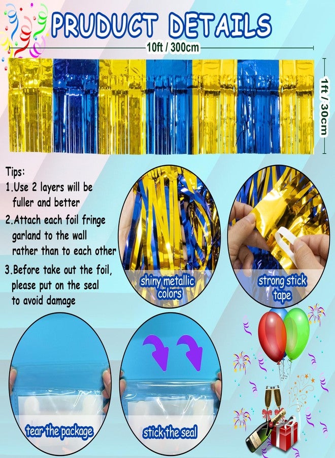 TFengfly 4 Packs Total 39 Ft Graduation Parade Floats for Trailer Car, Blue Gold Foil Fringe Garland Tinsel Streamers Banner Table Skirts for Graduation Homecoming Birthday Party (Royal Blue Gold) - Image 2