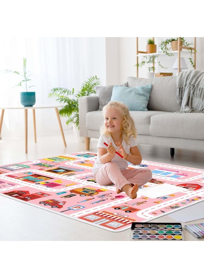 LBMT Kids Non Slip Carpet Playmat Rug,180CMx120CM Town City Road Rug for Kids Playroom Bedroom, Road Traffic Educational Carpet for Classroom, Non Slip Nursery Road Traffic Play Mat fot Kids Baby Children (Pink) - Image 4