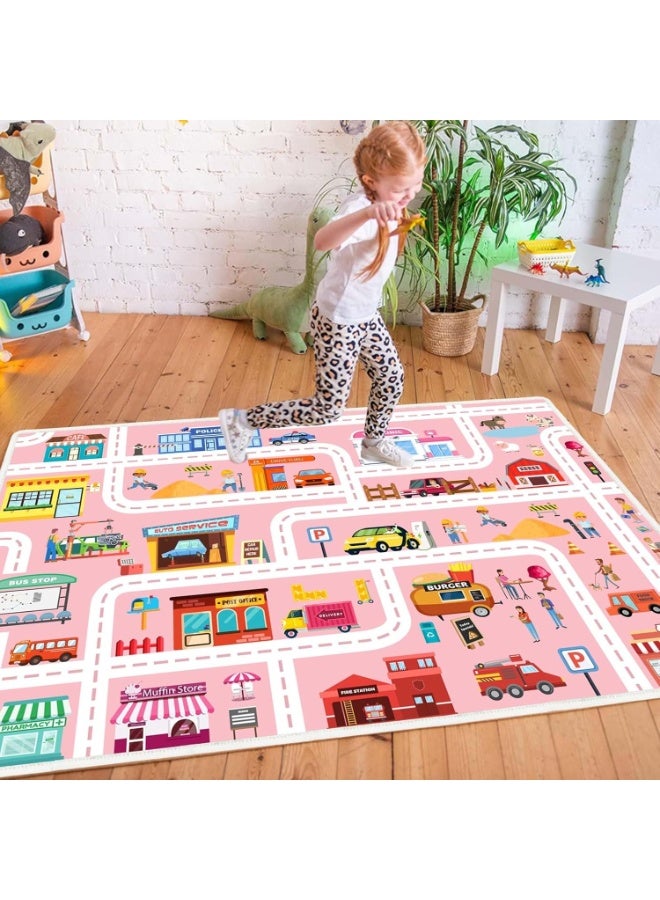 LBMT Kids Non Slip Carpet Playmat Rug,180CMx120CM Town City Road Rug for Kids Playroom Bedroom, Road Traffic Educational Carpet for Classroom, Non Slip Nursery Road Traffic Play Mat fot Kids Baby Children (Pink) - Image 5