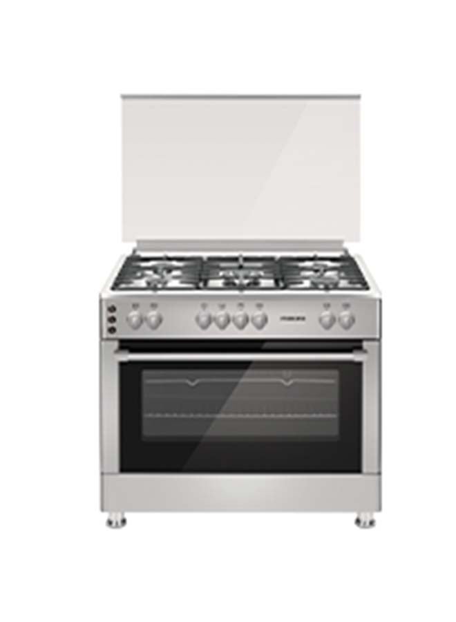 NIKAI 90x60cm 5 Burner FreestAnding Gas Cooker With Gas Grill And Oven, Ignition in Hob And Oven, Cooling Fan, Cast Iron Pan Supports, Timer, Close Door grilling, Turnspit, Made in Turkey U9066FSSPTN10 Silver - Image 5