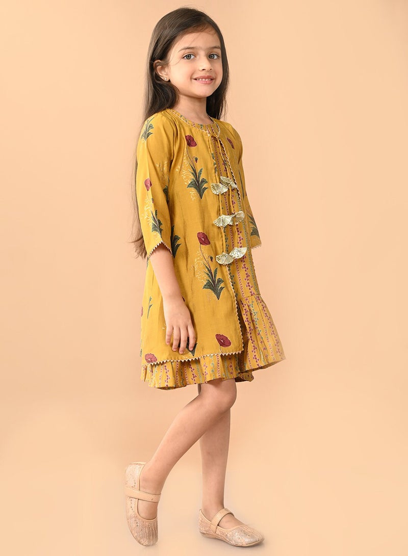 Bonkids Yellow Kurta Set Straight Fit made from Cotton featuring Self Design design and Round Neck neckline - Perfect for Festive! - Image 3