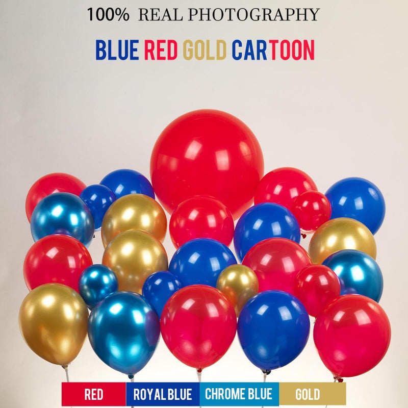 Kozee Red Blue Gold Balloon garland arch Kit 130 PCS chrome blue with foil Star diy long balloons for kid video game Cartoon Hedgehog theme birthday superhero gamer party decorations - Image 2