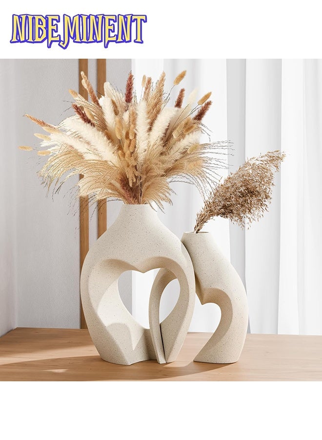 NIBEMINENT مزهرية بيضاء للديكور، مجموعة مزهريتين على شكل قلب من الراتنج، مزهريات على شكل قلب نوردية، مزهرية زخرفية بسيطة لمركز الطاولة في حفلات الزفاف، تناول الطعام، غرفة المعيشة، المكتب، ديكور المنزل - Image 1