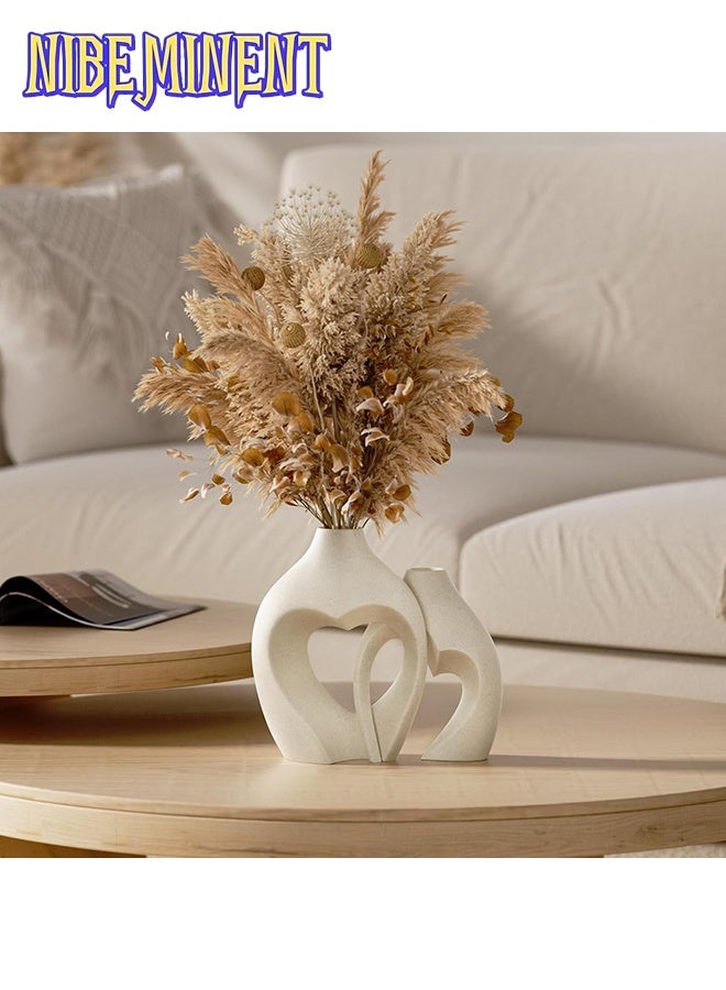 NIBEMINENT مزهرية بيضاء للديكور، مجموعة مزهريتين على شكل قلب من الراتنج، مزهريات على شكل قلب نوردية، مزهرية زخرفية بسيطة لمركز الطاولة في حفلات الزفاف، تناول الطعام، غرفة المعيشة، المكتب، ديكور المنزل - Image 2