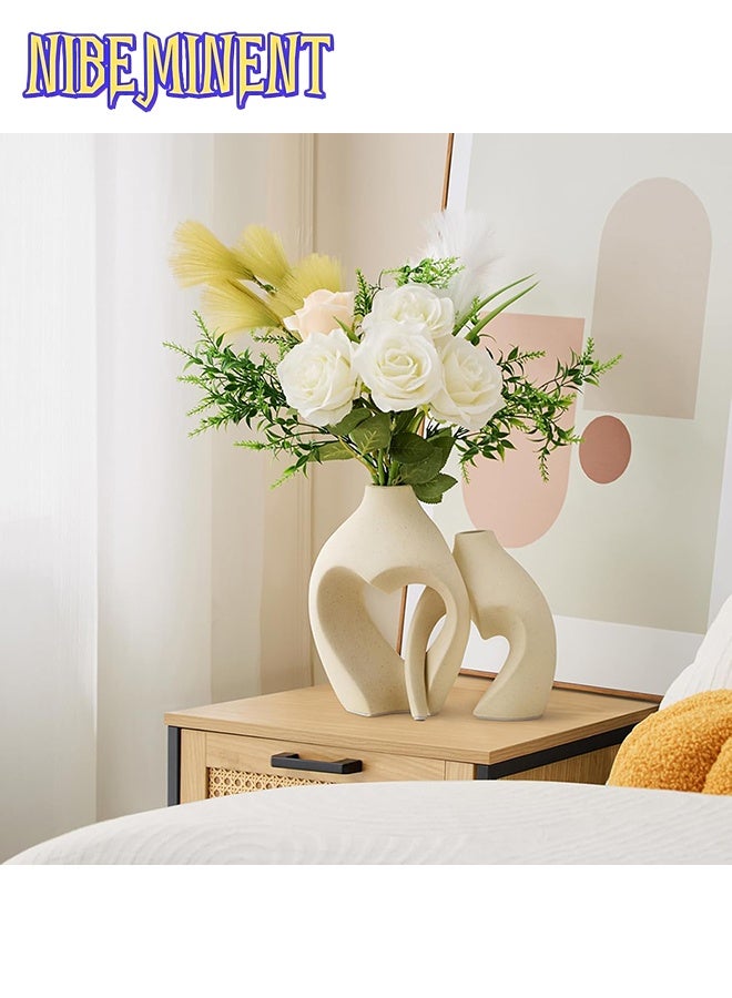 NIBEMINENT مزهرية بيضاء للديكور، مجموعة مزهريتين على شكل قلب من الراتنج، مزهريات على شكل قلب نوردية، مزهرية زخرفية بسيطة لمركز الطاولة في حفلات الزفاف، تناول الطعام، غرفة المعيشة، المكتب، ديكور المنزل - Image 4