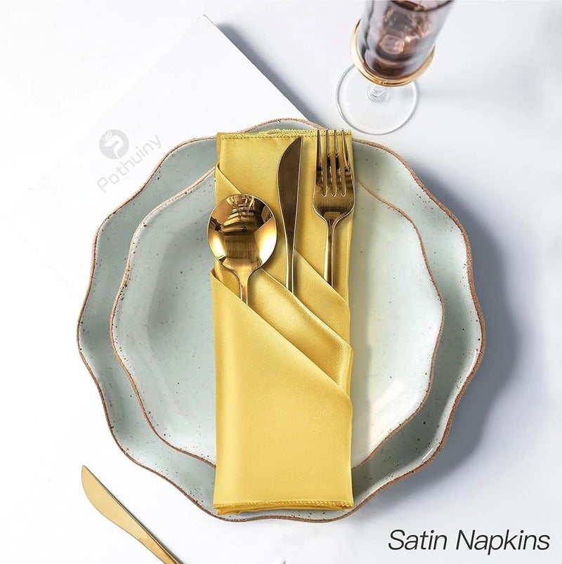 مناديل طاولة من ساتان شامبانيا وردي 30x30 سم لتزيين حفلات الزفاف والعشاء - Image 4