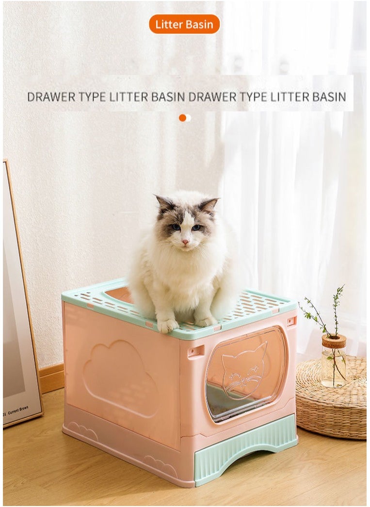 LIMOS - Large Foldable Cat Litter Box with Lid and Kitty Litter Scoop Drawer Front Entry & Top Exit Covered Kitten Box - Image 1