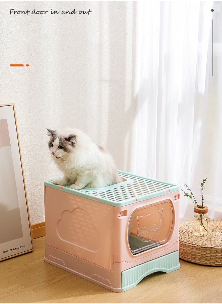 LIMOS - Large Foldable Cat Litter Box with Lid and Kitty Litter Scoop Drawer Front Entry & Top Exit Covered Kitten Box - Image 1