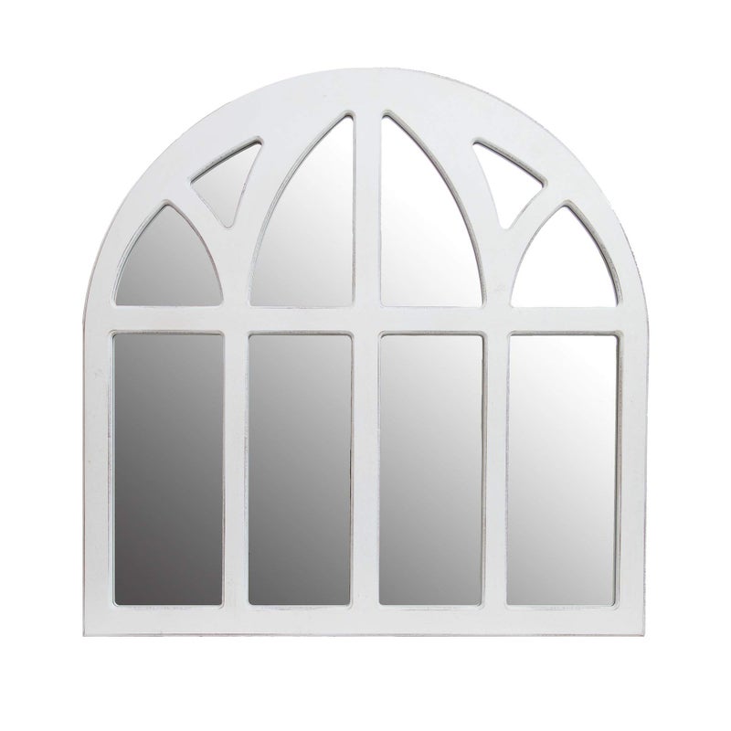Patton Wall Decor 28 Inch Distressed White Farmhouse Cathedral Windowpane Wall Mirror White