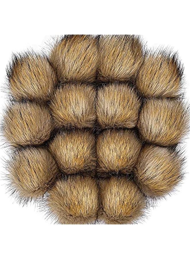 14 Pieces Faux Fur Pom Pom Balls for Hats DIY Faux Fur Pompom with Elastic Loop for Hats Shoes Scarves Gloves Scarves Bag Key Chain Charms Accessories (Natural)  - Image 1