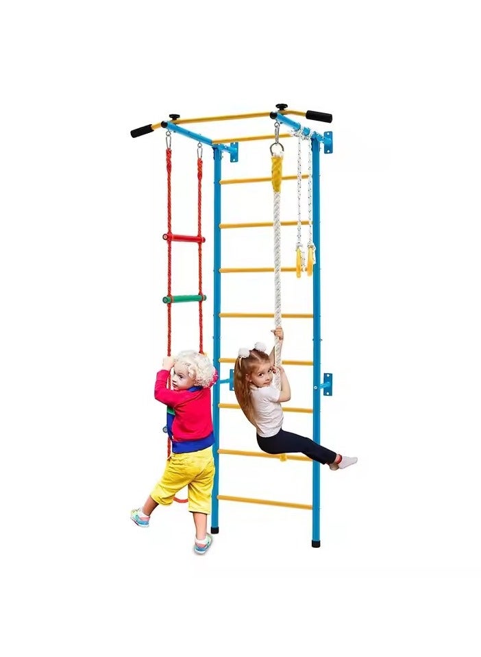 KIDS INDOOR ARENA -- 5 in 1 Climbing Toys for Toddlers, Indoor Kids Gym for Exercise, Steel Ladder Wall Set with Wall Ladder, Pull-up Bar, Climbing Rope and Gymnastic Rings, Climber Ladder Toys Boys Girls Gift 42" x 32.5" x 88" (L x W x H)  - Image 1