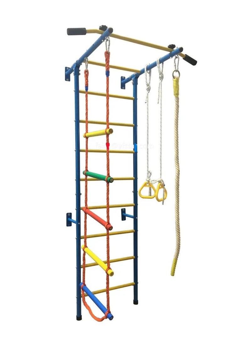 KIDS INDOOR ARENA -- 5 in 1 Climbing Toys for Toddlers, Indoor Kids Gym for Exercise, Steel Ladder Wall Set with Wall Ladder, Pull-up Bar, Climbing Rope and Gymnastic Rings, Climber Ladder Toys Boys Girls Gift 42" x 32.5" x 88" (L x W x H)  - Image 4