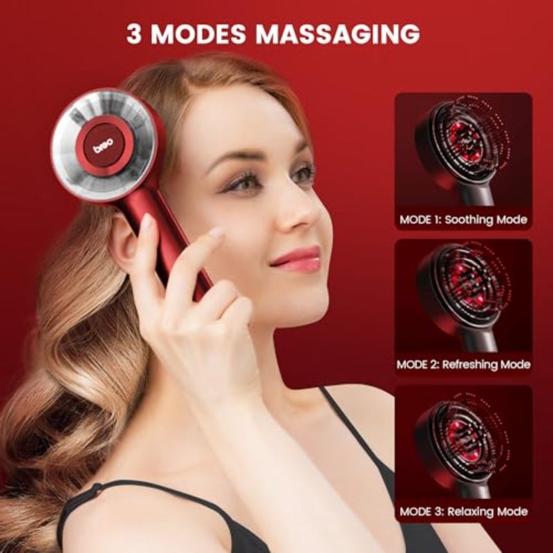 Scalp3 Electric Scalp Massager for Hair Care and Head Stress Relief, Red 360° Scalp Massager for Hair Growth, IPX7 Laser Hair Comb with 3 Massaging Modes, Cordless, Portable for Scalp Care, SPA, Gifts - Image 4