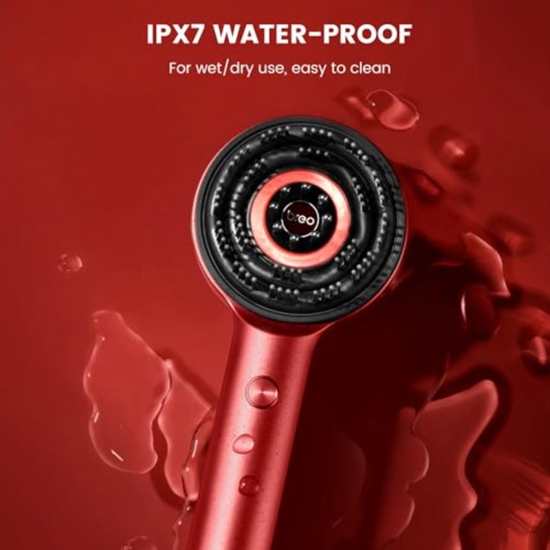 Scalp3 Electric Scalp Massager for Hair Care and Head Stress Relief, Red 360° Scalp Massager for Hair Growth, IPX7 Laser Hair Comb with 3 Massaging Modes, Cordless, Portable for Scalp Care, SPA, Gifts - Image 2