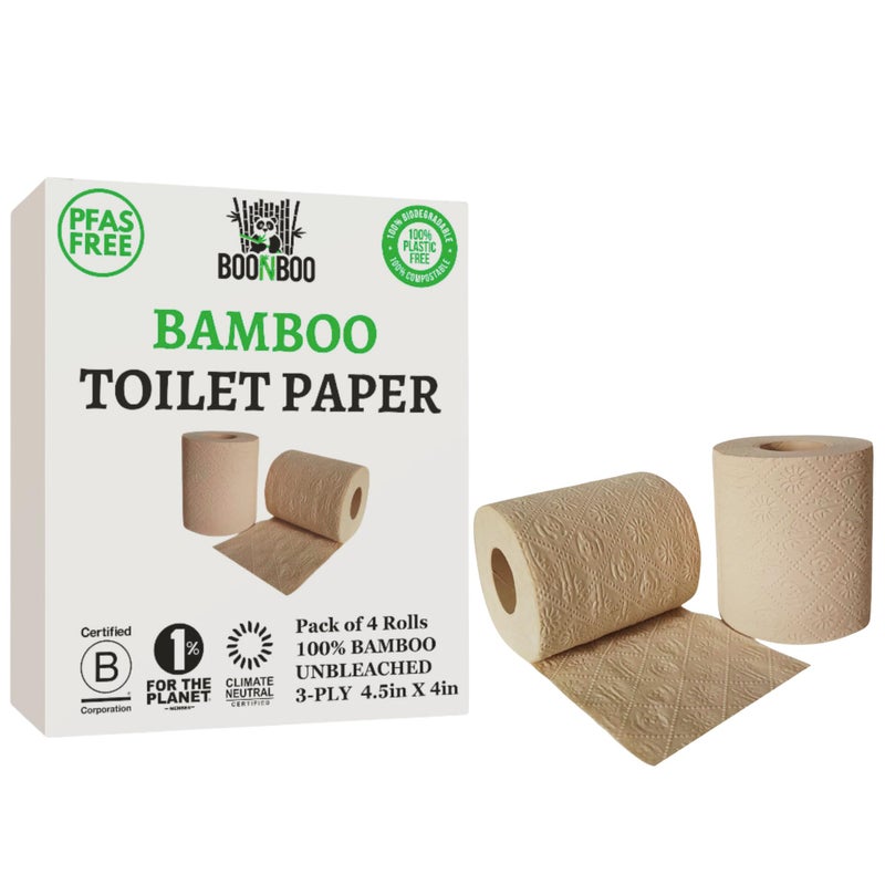 BOONBOO Bamboo Toilet Paper 3Ply Unbleached 4 Rolls