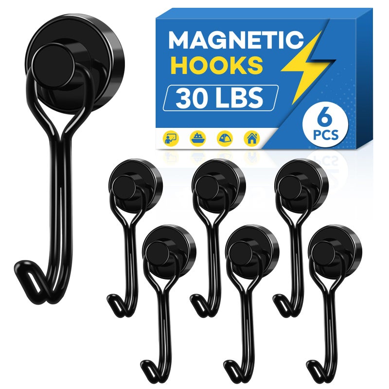 LOVIMAG Hooks 30lbs Magnetic Magnet Hook 2026 Cruise Cabin Ship Essentials Heavy Duty Strong Refrigerator Fridge Hanging for Classroom Beach Vacation Kitchen Grills Home Mug Hanger 6 Pack