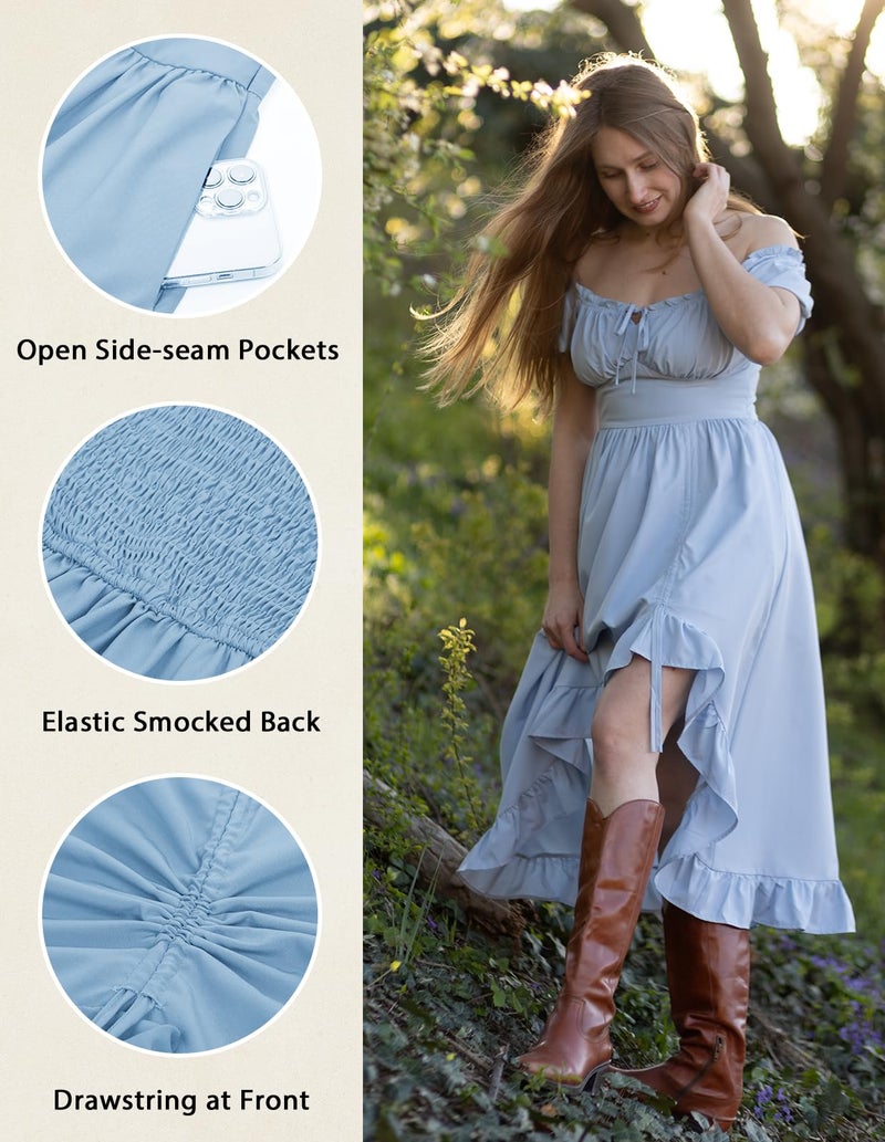 Scarlet Darkness Summer Dress for Women Off Shoulder Peasant Dress Renaissance Faire Costume Light Blue L - Image 4