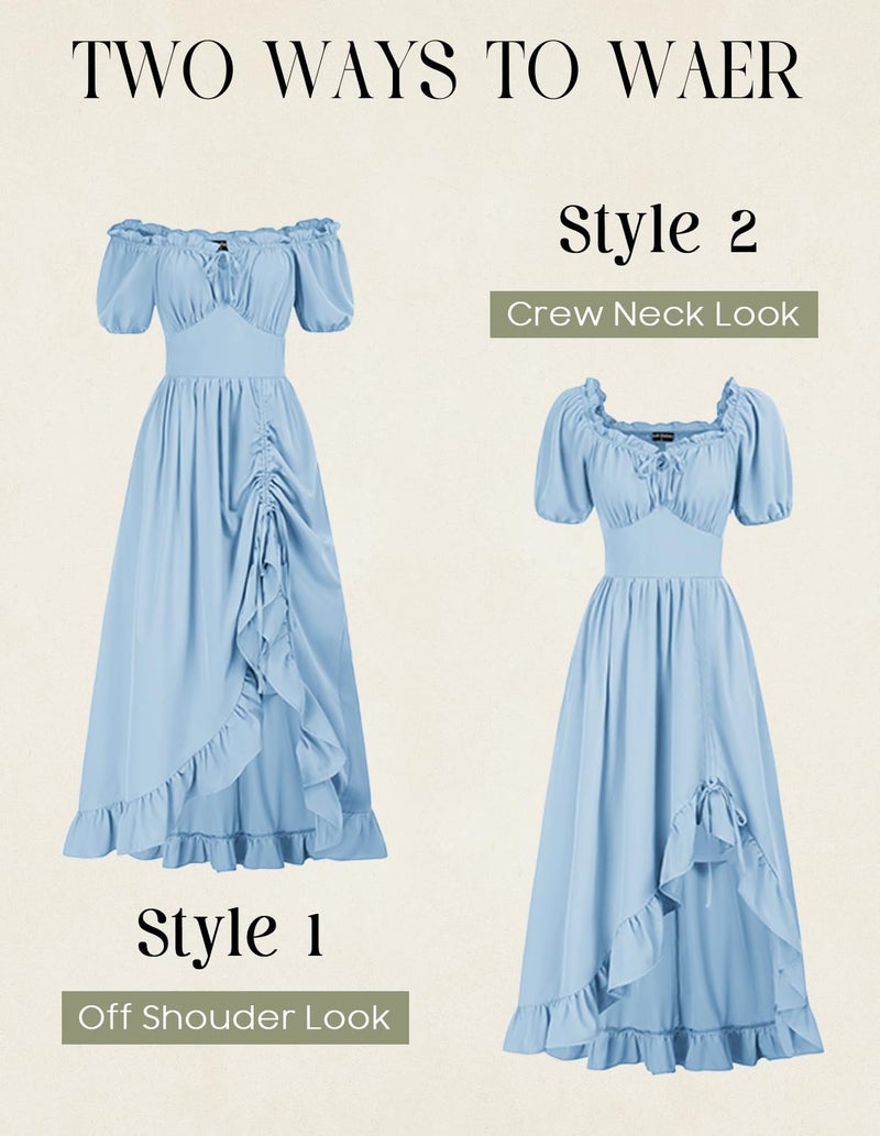 Scarlet Darkness Summer Dress for Women Off Shoulder Peasant Dress Renaissance Faire Costume Light Blue L - Image 3