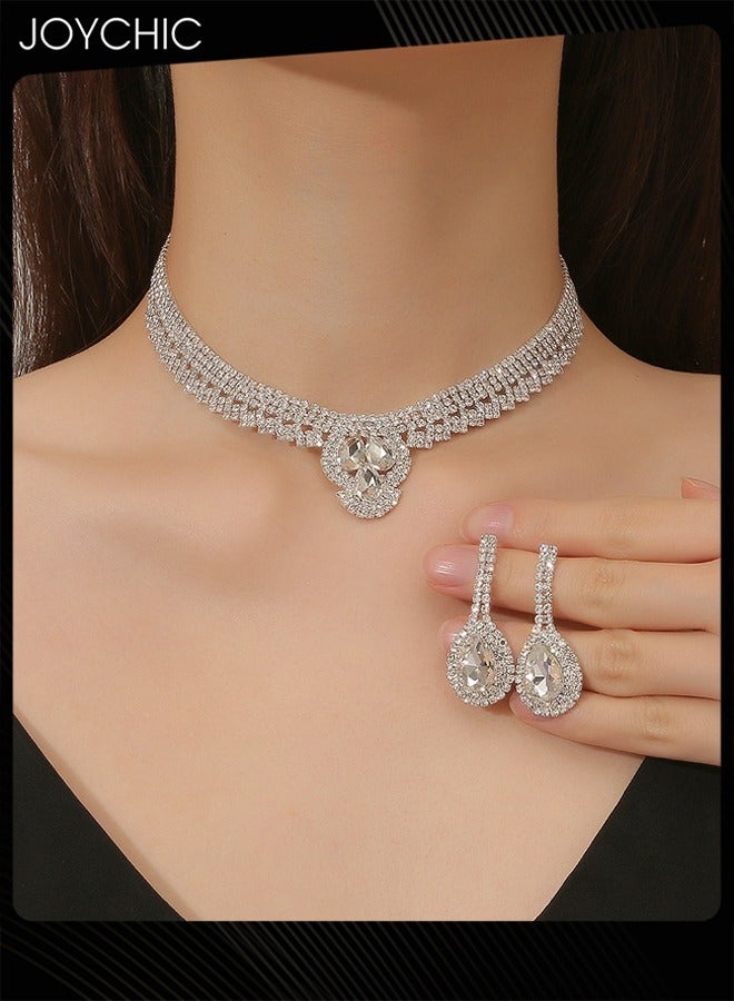 Joychic مجموعة أقراط سلسلة الترقوة للنساء موضة مع أحجار الماس الكاملة وسلسلة مخلب من الراينستون - Image 1